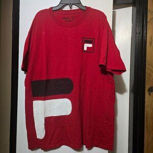 Fila Men's Red Short Sleeve Graphic T-Shirt With F Logo Design - Size Large